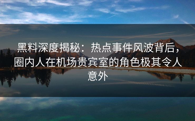 黑料深度揭秘：热点事件风波背后，圈内人在机场贵宾室的角色极其令人意外